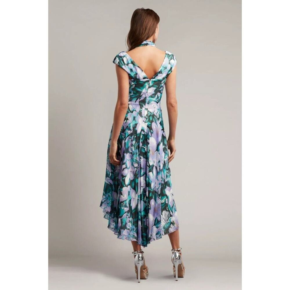 NWT Tadashi Shoji ARLENE CUTOUT HALTER FLORAL MIDI DRESS BUI22121MD Iris Size 12 - Picture 2 of 16